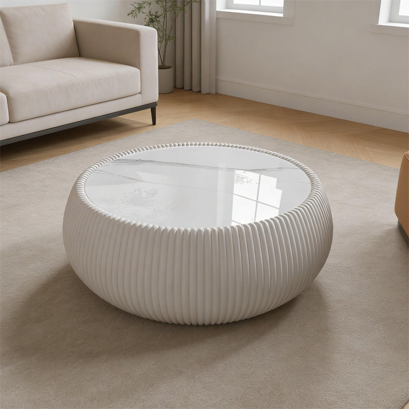 Table basse hybride en cuir et marbre, Blanc