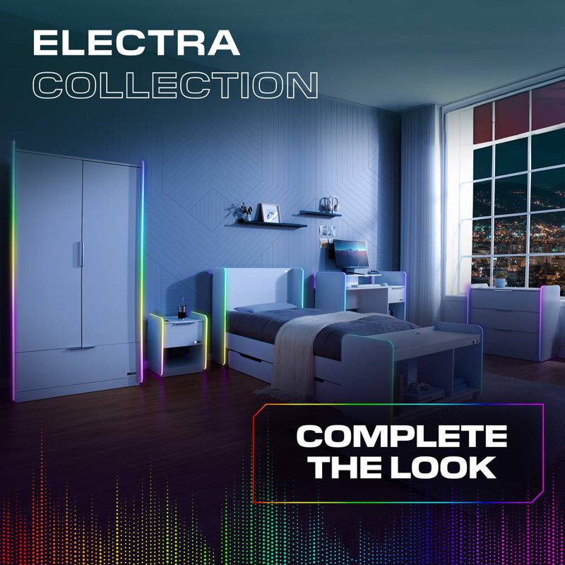 X Rocker Electra Chest of 3 Drawers with App Controlled LED Lights - , White