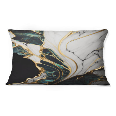 Abstract Geode Gold And Green Marble III - Marble Abstract Printed Throw Pillow
