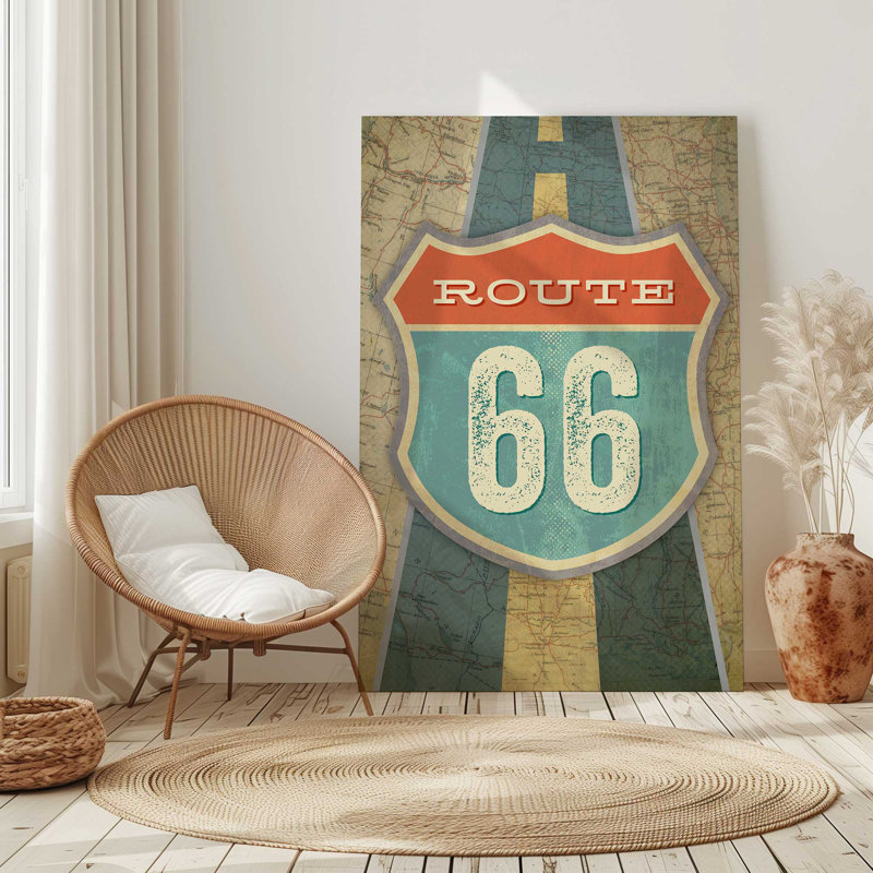 Panneau de signalisation rétro Route 66 Americana, Toile tendue, Ne s’applique pas, H 18 po x l 12 po