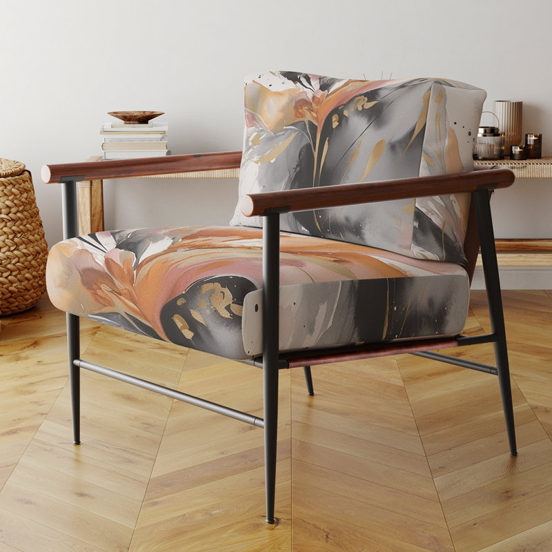 Fauteuil d'appoint tapissier abstrait orange et gris, Noir