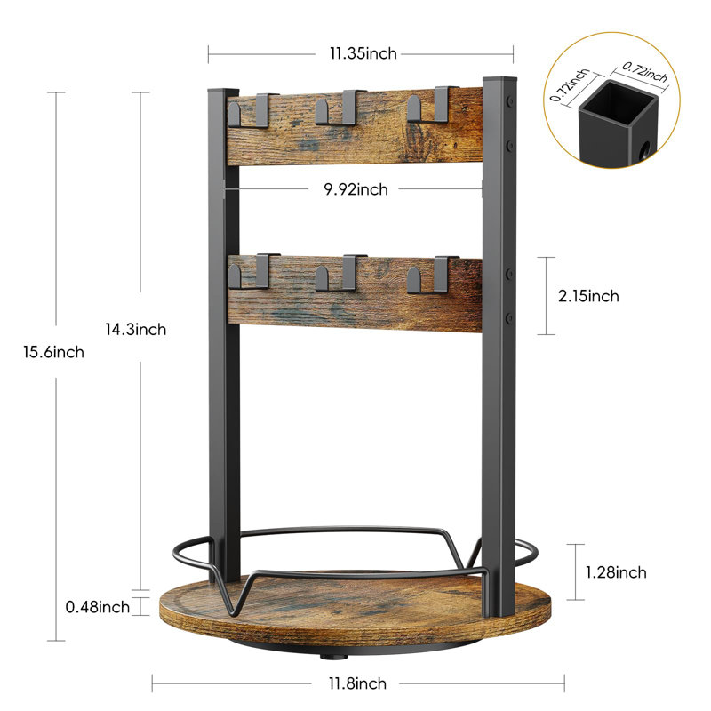 Wood Coffee Mug Holder,12 Hook Mug Tree Holder Rack With Storage Base,Mug Display Organizer,Mug Holders For Home Kitchen,Support 360° Rotation For Easy Access