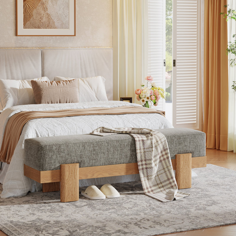 55" Upholstered Entryway Bench with Padded Seat, Shoe Bench for Bedroom or Living Room, Gray
