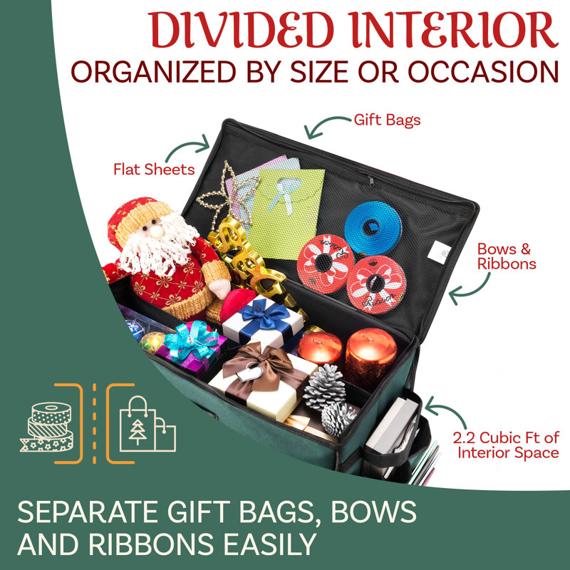 Wrapping Paper Storage Center - Portable Gift Wrap Station to Stow and Organize Flat Sheets, Holiday Gift Bags, Bows, and Ribbons