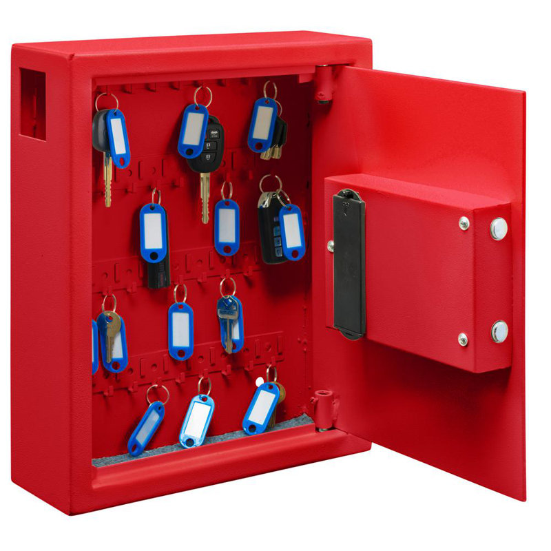 40-Key Steel Digital Lock Key Cabinet, Red