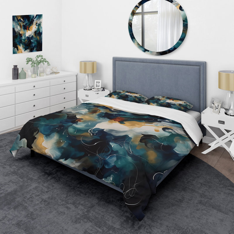 Ensemble de housse de couette en microfibre / polyester bleu et blanc, Housse de couette simple + 1 taie décorative stan