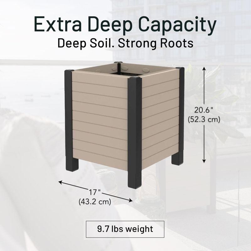  17-Inch x 17-Inch Flora Cube Planter Box for Patios or Decks, Khaki, Cream