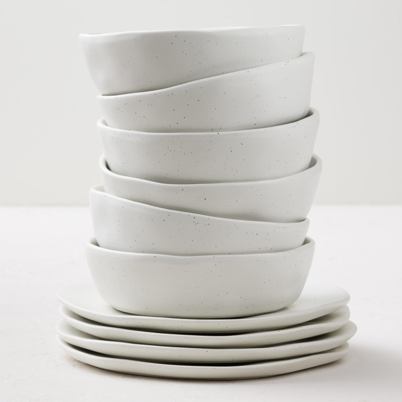 Stone by Mercer Project Hekonda Debossed 16-Piece Dinnerware Set Stoneware, White