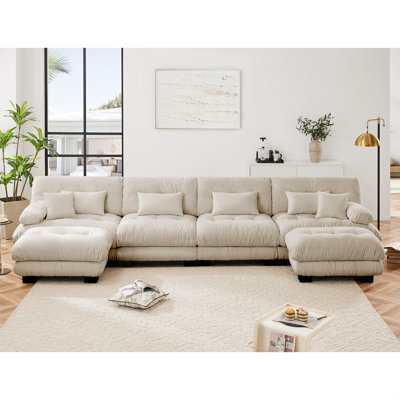 Free Combination, Modular Sectional Sofa,L Shaped Couch For Living Room, 4-Seater Comfy Cloud Couch With Convertible Ottoman, , Chenille Boneless