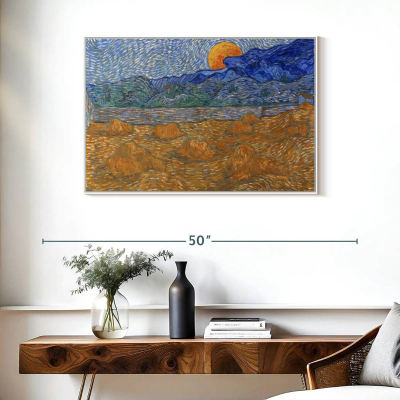 Wheat Sheaves And Rising Moon, Floating Frame White, 37" X 25"