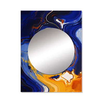 Rickea Yellow and blue liquid ink river I - Liquid Ink Mirror, Modern Unique Wall Mirror, Printed Metal Art