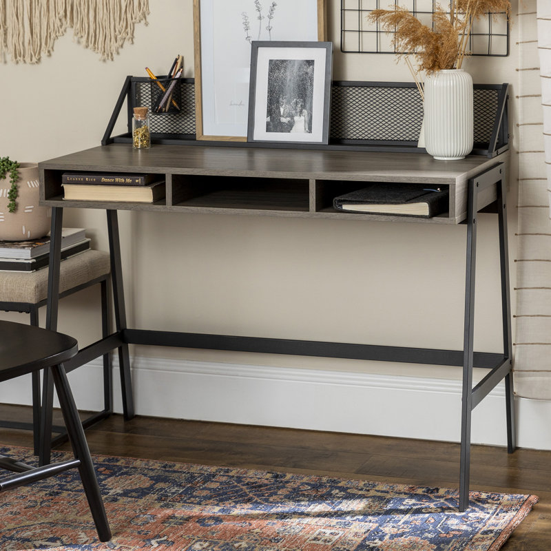 Arcadia Metal Base Writing Desk, Slate Grey
