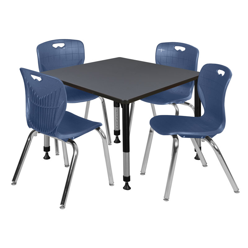 Kee Square Breakroom Table and Chair Set, Mahogany/Chrome/Black, 34" H x 36" L x 36" W