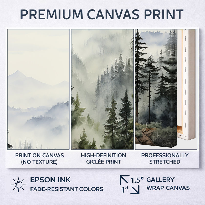 «Pine Tree Misty Mountain I», art sur toile de pin, Toile tendue, H 30 po x l 40 po, Sans cadre