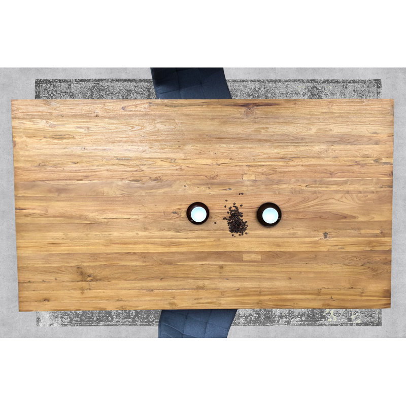 Noemi Teak Solid Wood Top Metal Base Dining Table, Black, H73 x L220 x W100cm