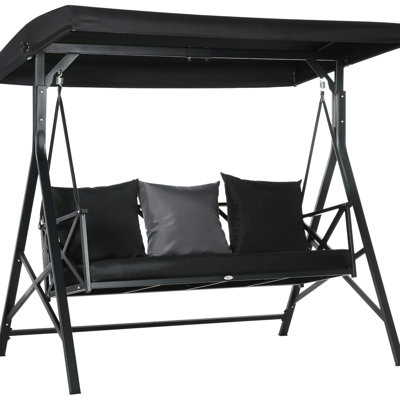 Patio Swing For Three, With Black Canopy And Cushioned Seat Backyard Enjoyment 3 Garden Tiltable Cushion,