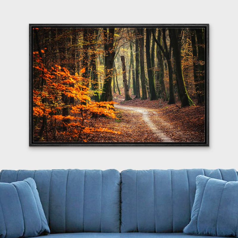 Automne, automne, forêt, arbre, nature, paysage, grandes impressions sur toile encadrées, Impression encadrée, Noir