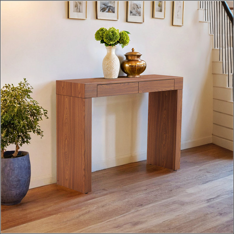 Elegant Natural Wood Grain Bar Table-50 Inches Long, a Practical Choice for Modern Homes.Wood Grain Texture Sticker,Equipped With Two Drawers.Serving As A Bar Table Or A Desk.
