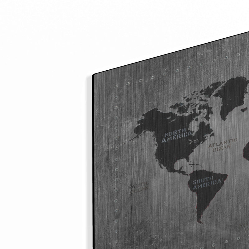 «Rivetage World Map» par James Wiens, art mural en métal, H 16 po x l 24 po