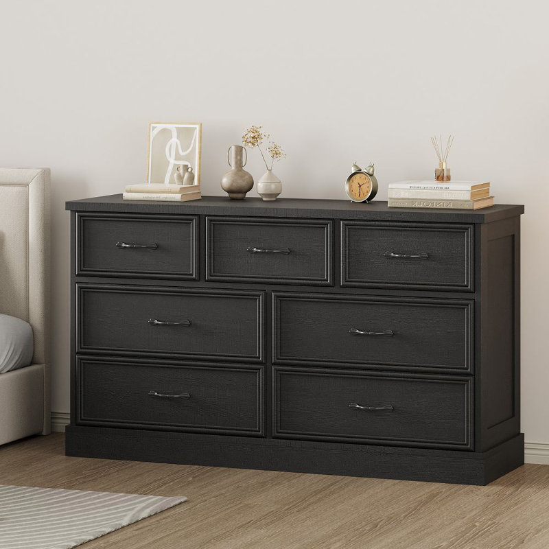 Farmhouse 7 Drawer Dresser, 55" Wide 7 Chest of Drawers Storage with Sturdy Foundation,  TV Stand for Bedroom Living Room Nursery