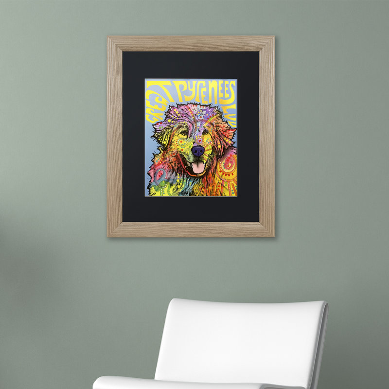 «Great pyrenees» par Dean Russo, impression encadrée, Noir, H 20 po x l 16 po x P 0,5 po, Cadre noir