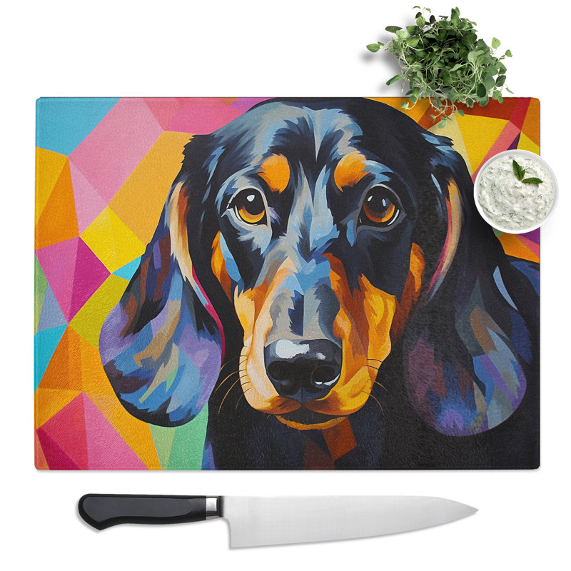 Dachshund Geometric  Glass Chopping Board
