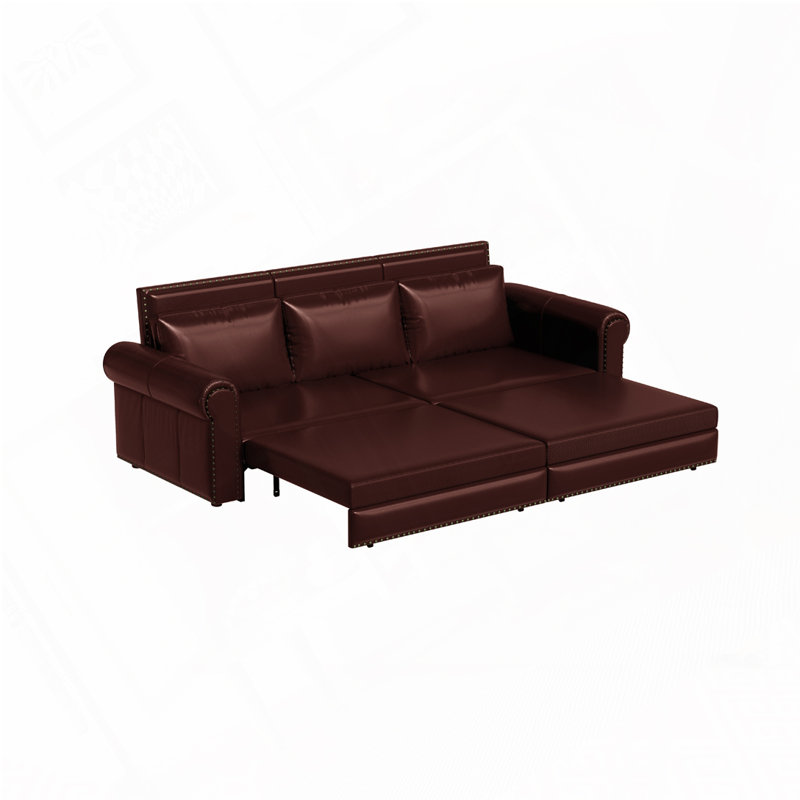 Faux Leather Convertible Sleeper Sofa with Nailhead Trim & Rolled Arm,Pull Out Sofa Bed, Burgundy