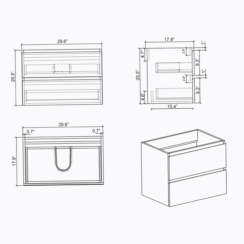 Wall mount cabinet WITHOUT basin,With two drawers, Grey
