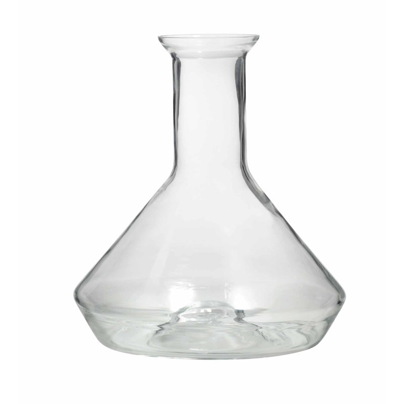Clear Glass Wine Decanter with Gold Accents and Wood Coaster
