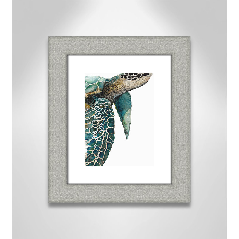 Grande tortue de mer - reproduction de cadre photo, H 16,5 po x l 14,5 po x P 1,25 po, Encadrement argent brossé