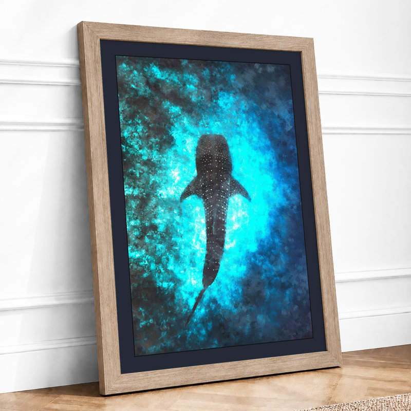 Whale Shark from Above Coastal 1 Piece Single Picture Frame Wall Art, A2 - 59.4 x 42.0 cm, Oak