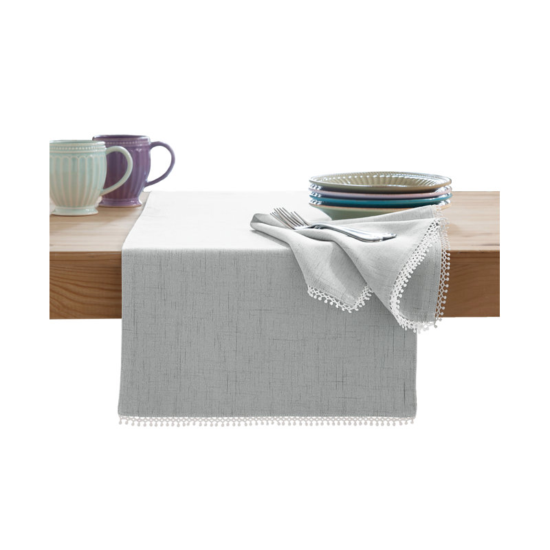 Dove Gray Polyester Embroidered 70" Table Runner