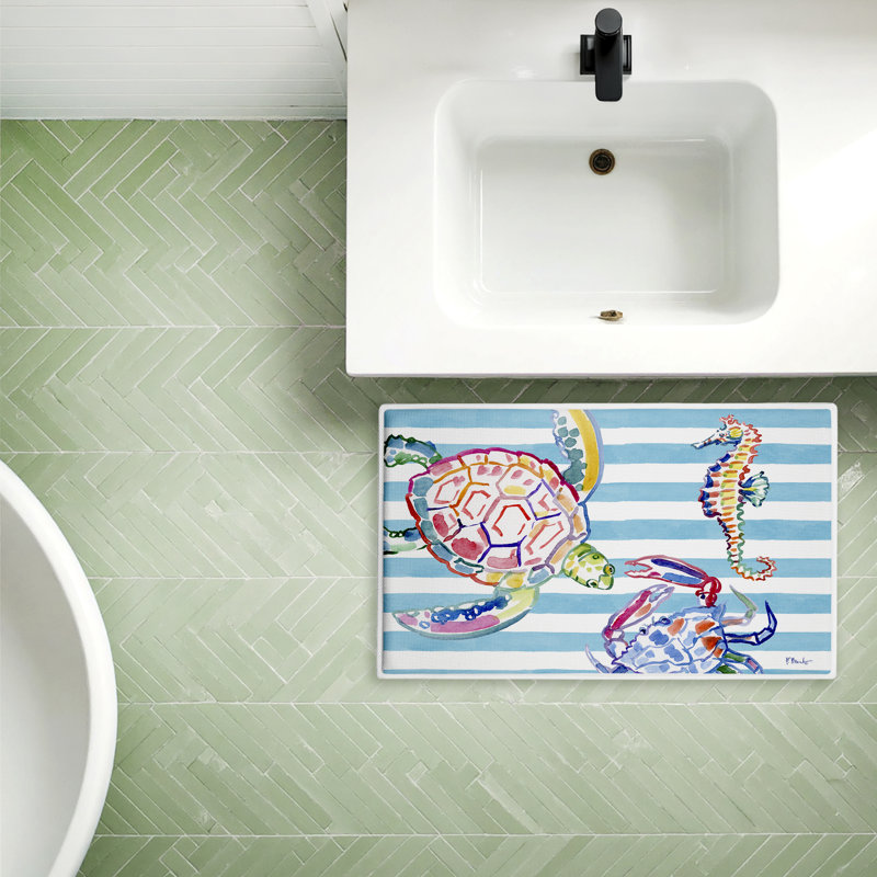 Tapis de bain et tapis de bain en peluche à motif brossé Brushstroke Sea Life, par Paul Brent, 18 po x 30 po