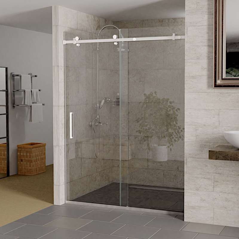 Porte de douche coulissante réversible semi-encadrée l 56 "à 60" x H 76 "Bermuda, Chrome chrome