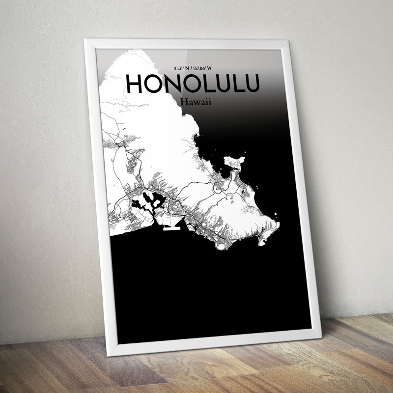 Honolulu City Map - No Frame Print, 50.8cm H x 40.6cm W x 0.1cm D