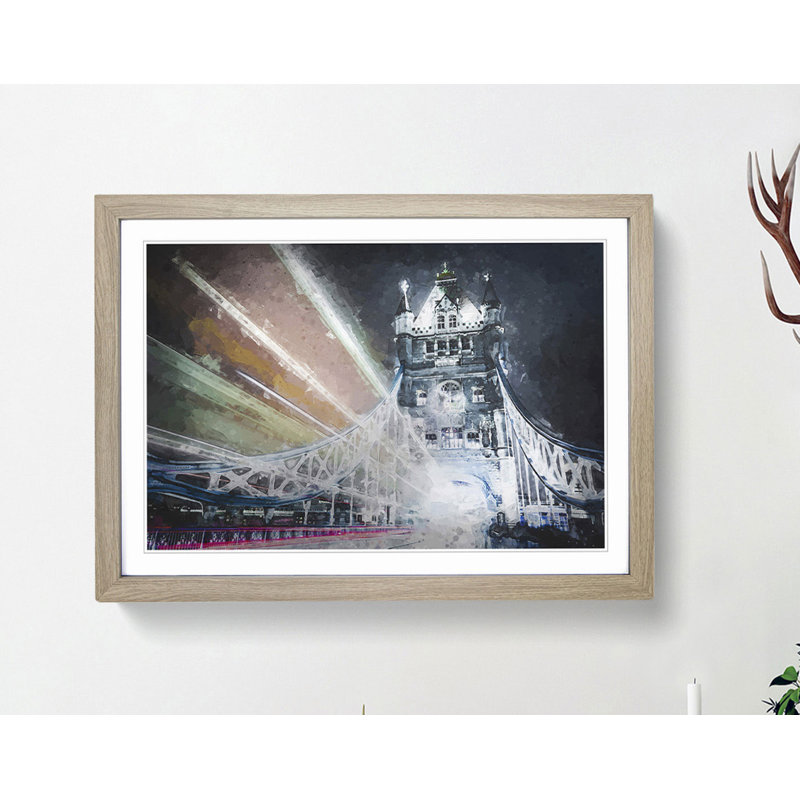 The Tower Bridge in London England in Abstract - Picture Frame Painting Print, 40cm H x 60cm W x 2cm D, Oak