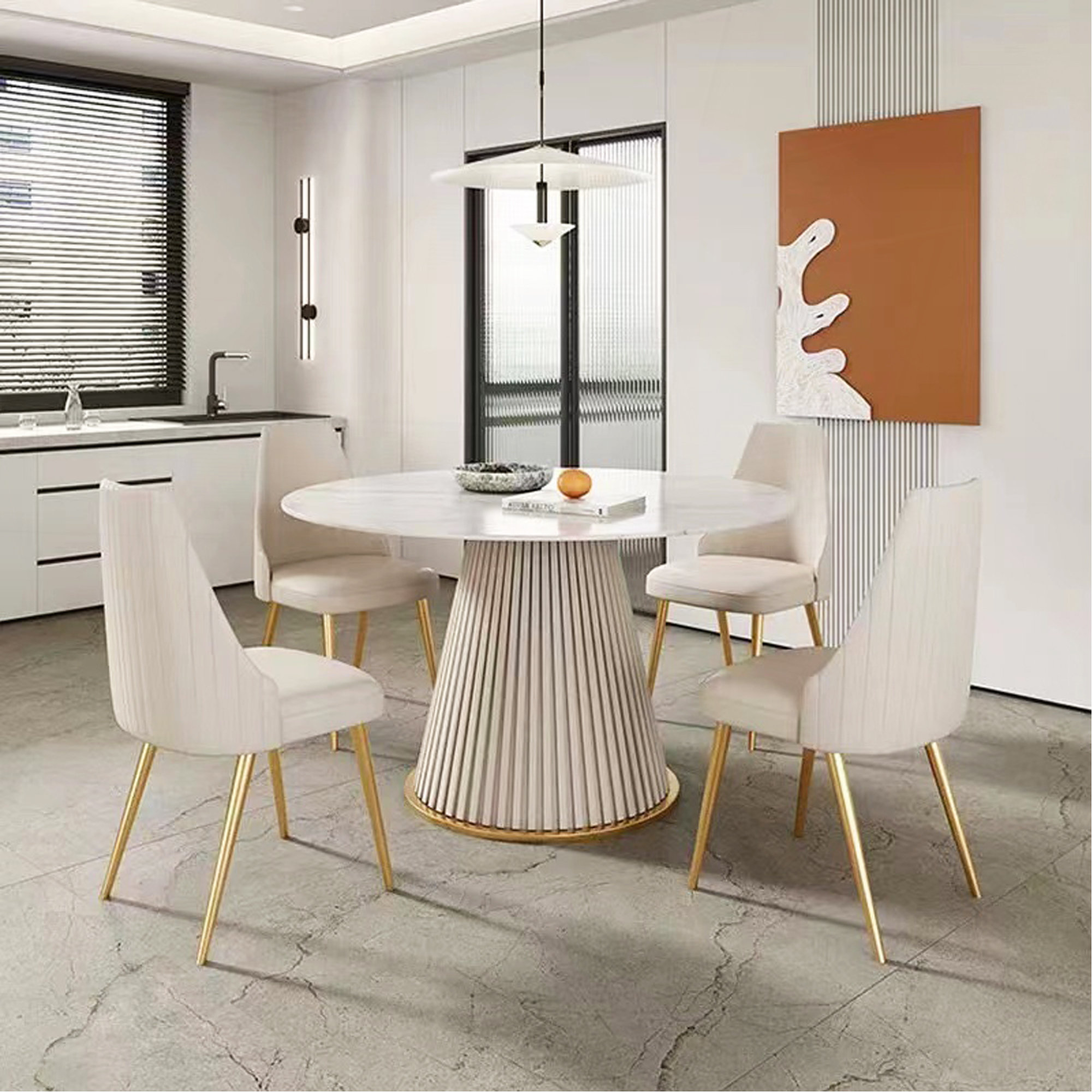 Orren Ellis 53 Inch Modern Sintered Stone Round Dining Table With ...