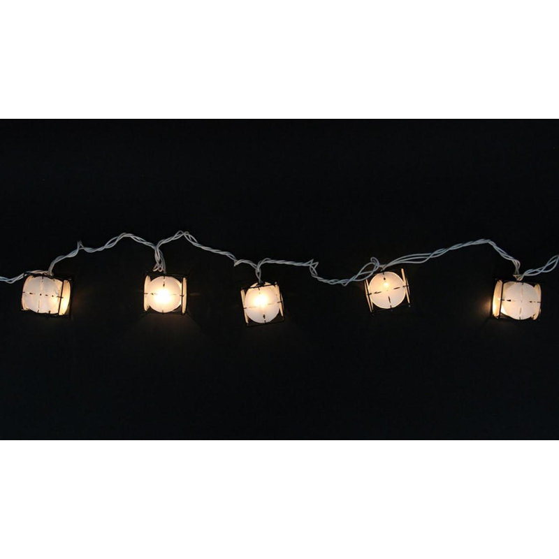 10 lumières de Noël en forme de lanterne de fête blanche et noire perlée - fil blanc 7,5 pi