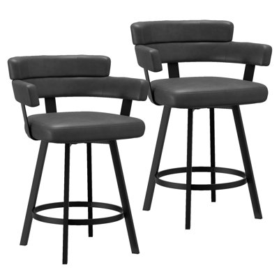 Contemporary Faux Leather & Metal 26" Counter Stool with Swivel, Set of 2 - Charcoal & Black