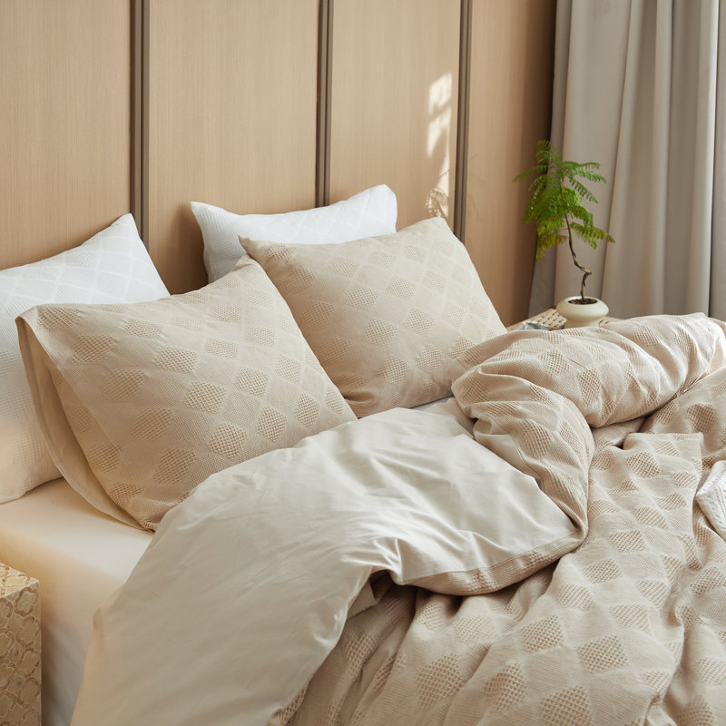 100% Cotton Waffle Weave Duvet Cover Set, Twin, Khaki
