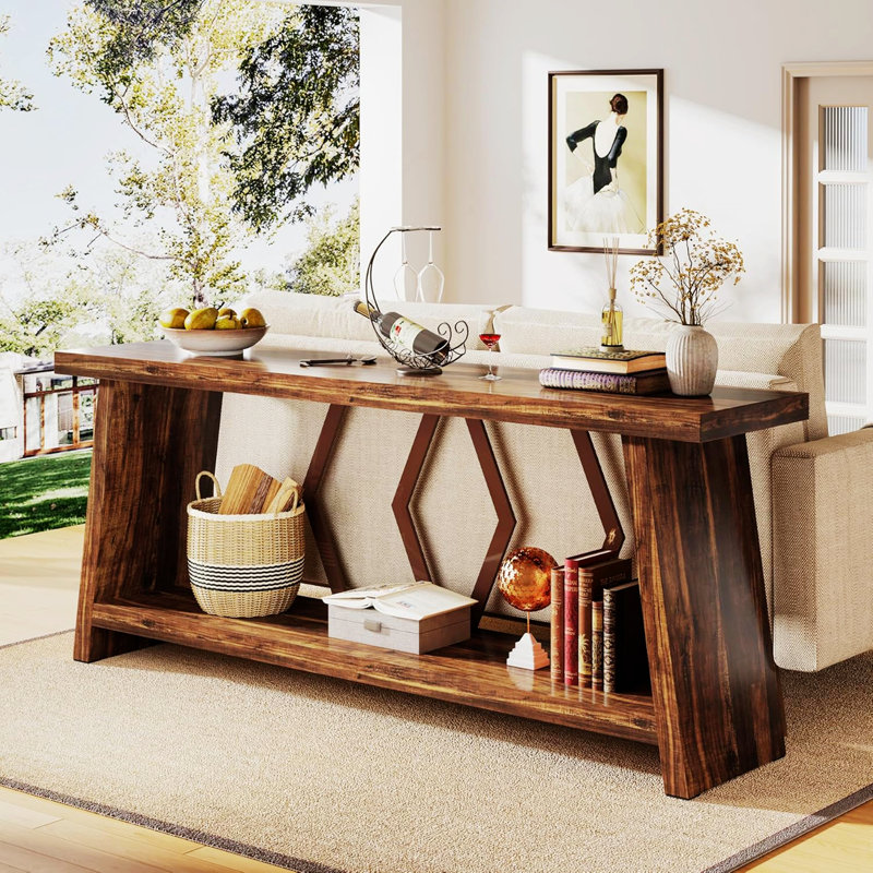 Farmhouse Console Table, Narrow Entryway Table With Storage Shelf, Rustic Accent Table For Living Room, Hallway