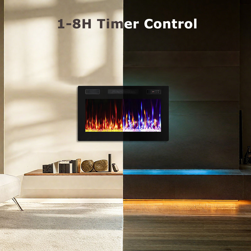 30" Ultra Thin Electric Fireplace，wall-mounted & Recessed Fireplace For Living Room & Indoor Decoration，remote Control，adjustable Flame Color And Brightness，750w/1500w