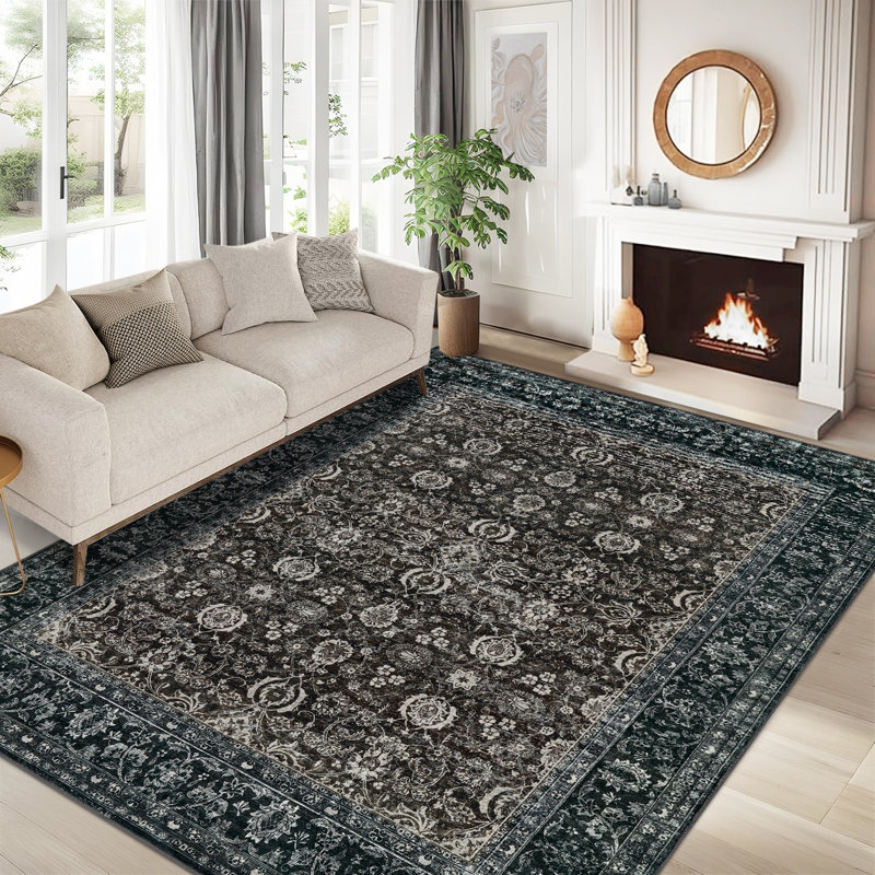 Area Rugs Vintage Floral Area Rug Washable, Low Pile, Non-Slip, mark Resistant Carpet for Living Room, Bedroom, Dining Room, Home Office