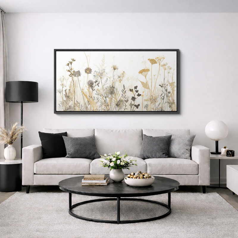 Wildflower Meadow Field Neutral Landscape Nature Wall Decor for Living Room Bedroom Office Extra Large Pictures Framed Canvas Print Wall Art