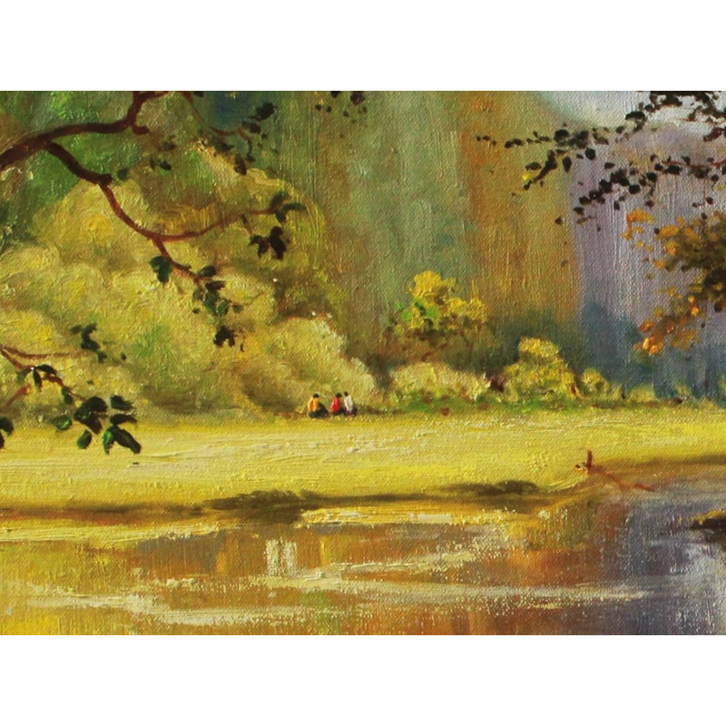 Beau lac dans un paysage de forêt | Huile sur toile | Décoration murale