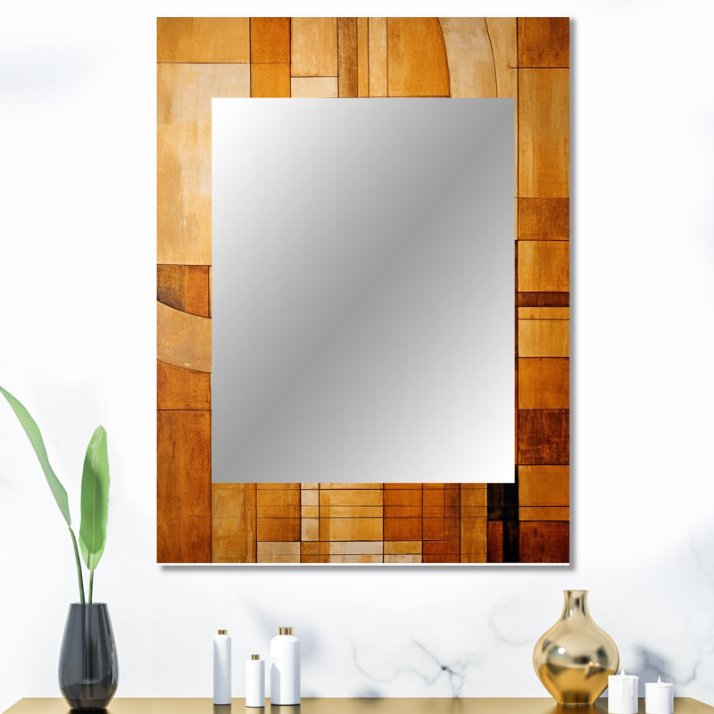 Bronze brillant Symetry II - formes abstraites, décor de miroir mural, grand miroir moderne, impression d'art en métal