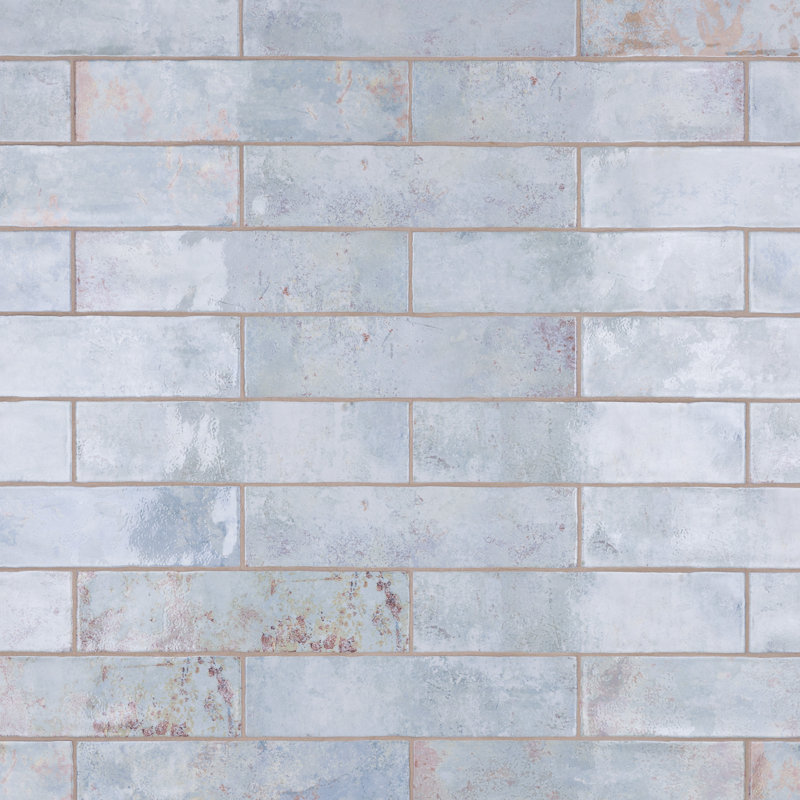 Biarritz 3" x 11.88" Straight Edge Ceramic Brick Look Subway Wall Tile, Blue