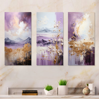 Favreau Purple Mountain Landscape I - Abstract Landscapes Canvas Art Print Set Of 3