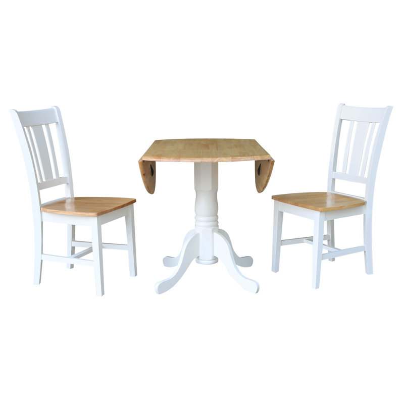 Drabeck 3 - Piece Drop Leaf Solid Wood Dining Set, Natural/White