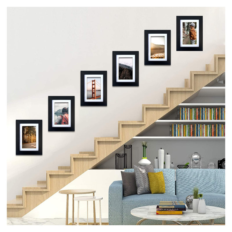 Cadre photo noir en MDF 5 x 7 avec verre PS - fixation murale et affichage de table, 6